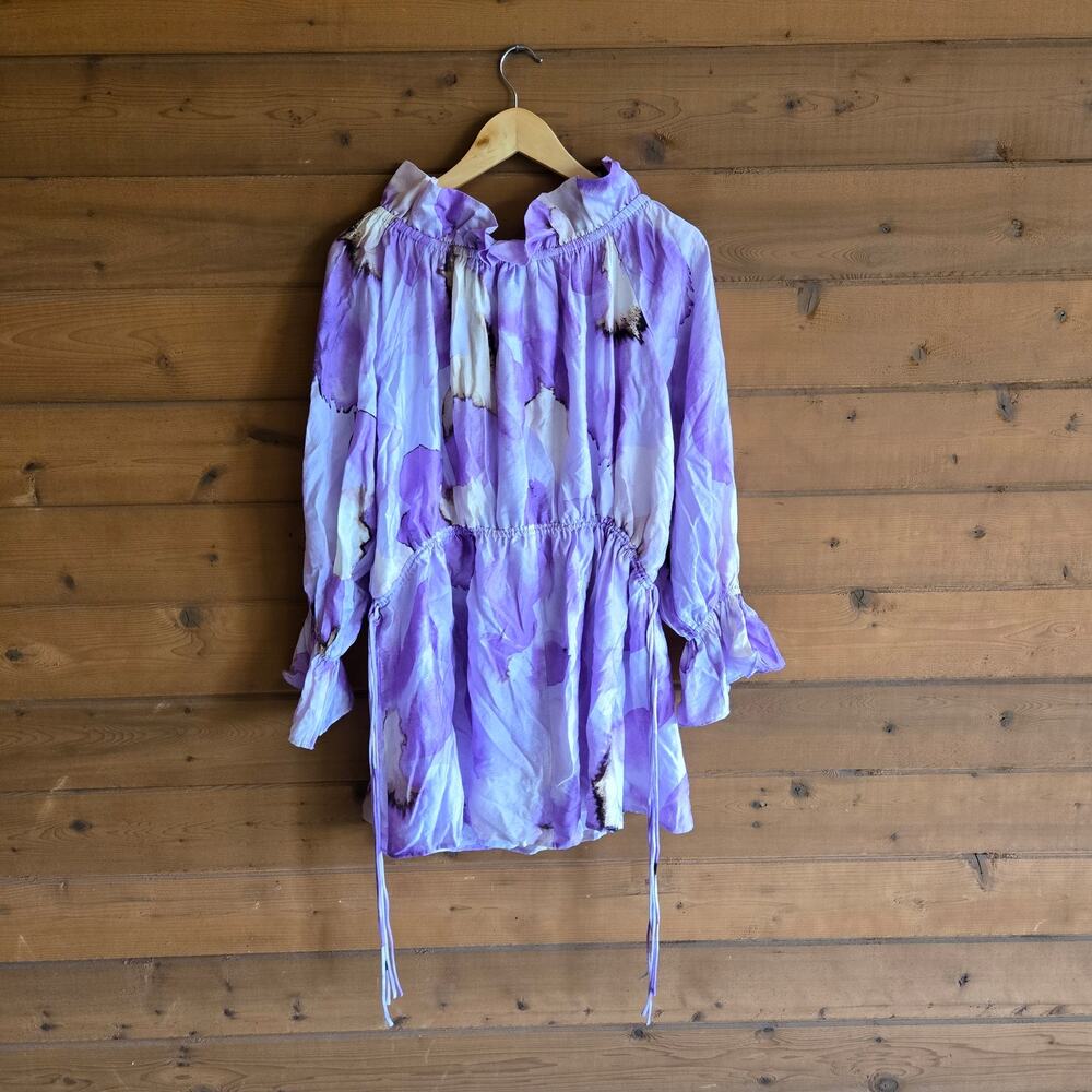 H&M Dress Mini Purple Flower Hour Ruffle Long Sleeve Boho Feminine Preppy Boho - Picture 4 of 5
